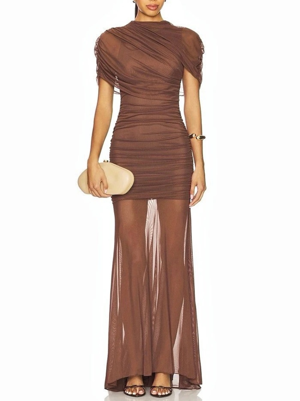 Amanda Uprichard x REVOLVE Evianna Mesh Gown Chocolate Brown Size S